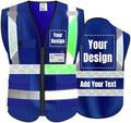 Luminous Safety Vest Customize Logo Outdoor Work Vest with Luminous Hi-Vis Reflective Strips (S, Navy Blue) by YOWESHOP