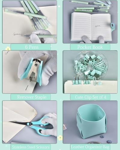 LXEVIHK Green and Blue Desk Accessories 21-Piece Office Supplies Gift Set - Image 4
