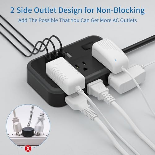 Extension Cord 25 Ft NTONPOWER Long Extension Cord with 6 Widely Spaced Outlet, Power Strip with 4 USB Port(2 USB-C), Wall Mount for Home Office, Dorm Room and Nightstand, Black - Image 6