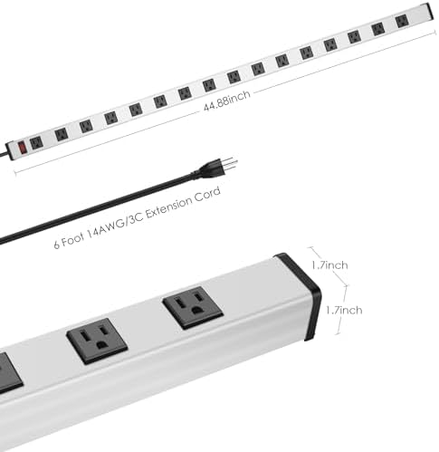 JUNNUJ Long Metal 16 Outlet Wide Spaced Power Strip, Silver, 6 FT Cord - Image 3