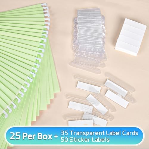 25-Pack Green Hanging File Folders, Letter Size (8.5" x 11") with 1/5-Cut Tabs,Includes 35 Transparent Label Cards & 50 Sticker Labels for Home & Office Organization - Image 4
