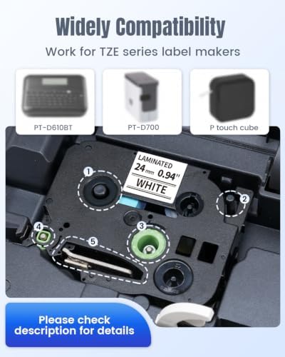 TZ Tape 24mm 0.94 Inch Laminated White TZe-251 Compatible Brother P-Touch - Image 2