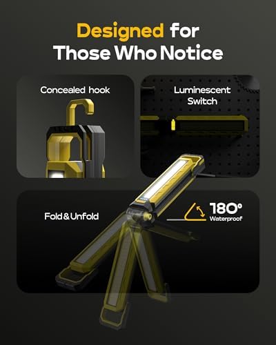 Mechanics Work Light, Under Hood Working Light Bar with Magnetic, 5600AH 3600LM Portable Cordless Work Light for Mechanic, Job Site Lighting for Underhood/Mechanic/Car Repairing/Garage -Yellow - Image 3