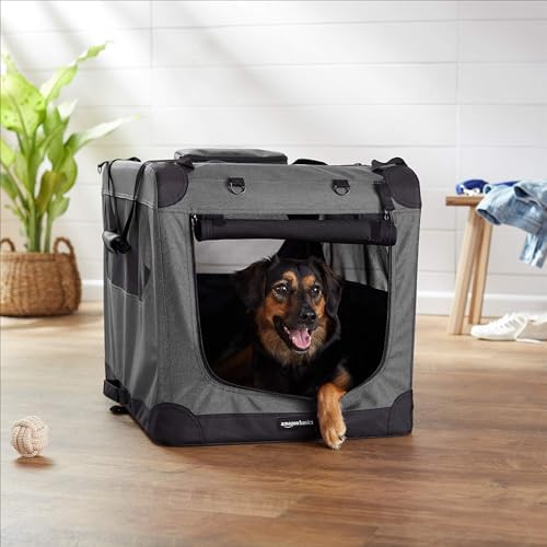 Amazon Basics Folding Portable Soft Pet Dog Crate Carrier Kennel with Fleece Pad, 30 x 21 x 21 inches, Grey - Image 5