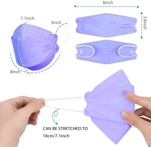 Borje KN95 Face Masks for Adults 50 Pack, 5-Ply Purple Disposable Face Mask Against PM 2.5 Smoke & Dust, Filtration Efficiency 95% - Image 4