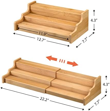 Spice Rack Kitchen Cabinet Organizer- 3 Tier Bamboo Expandable Display Shelf Yellow - Image 6
