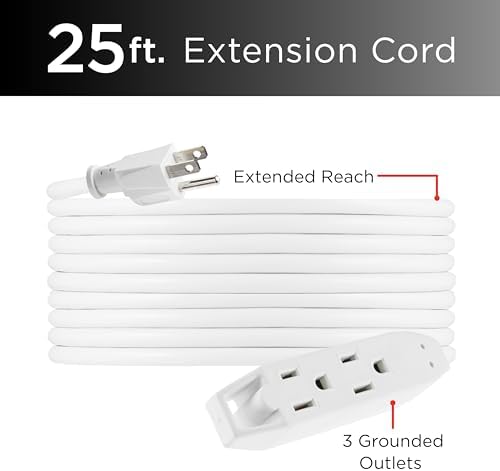 UltraPro 25 Ft Indoor Extension Cord Multiple Outlets 3 Outlet - Image 2
