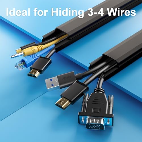 Yecaye TV Cord Hider, 42in Cord Cover Wall Mounted, W1.18in H0.6in, Black - Image 4