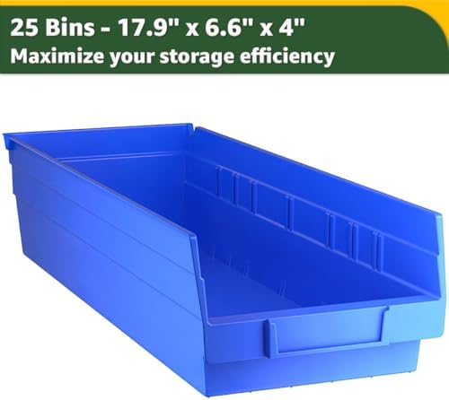 18" x 36" x 74" Heavy-Duty Commercial Chrome Shelving Unit with 25 Blue Storage Bins - Metal Wire Utility Shelf for Tool, Office, Garage, and Warehouse Organization - Durable Storage Cabinet - Image 3