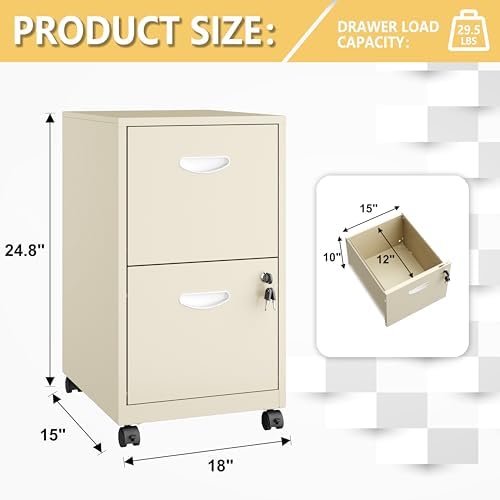 Polup 2 Drawer Rolling File Cabinet with Lock for Home Office - Image 3