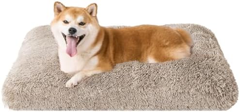 EHEYCIGA Fluffy Dog Crate Bed for Large Dogs, Plush Faux Fur Pad, Taupe by EHEYCIGA