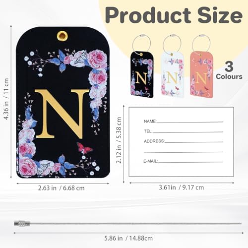3 Pack Luxury Floral PU Leather Luggage Tags, Travel Accessories Gift (N) - Image 3