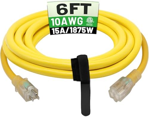 POWGRN 6 Ft 10AWG Outdoor Extension Cord, Yellow by POWGRN
