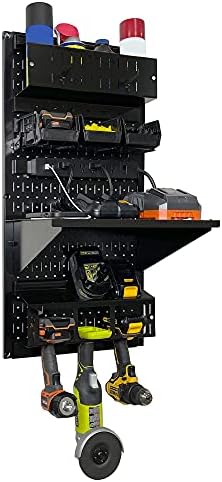 Wall Control Power Tool Storage Organizer Kit Cordless Drill Holder Charging Station Rack 16” x 32” Metal Pegboard Organization System (Black Pegboard) - Image 3