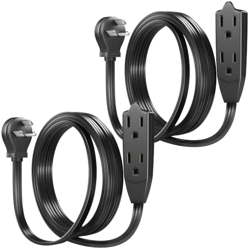 Maximm 6 Ft Flat Angled Plug Extension Cord, 3-Outlet, Black, UL, 2 Pack by MaximmCable