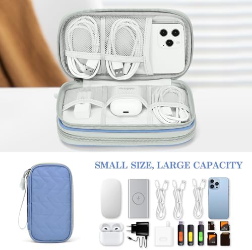 FYY Electronic Organizer, Travel Tech Pouch, Cable Organizer Blue Quilted - Image 6