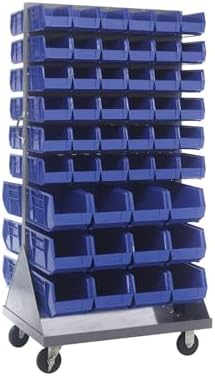 QUANTUM STORAGE SYSTEMS QMD-36H-230240BL Solid Mobile Louvered Panel Double Sided Bins Bench Rack 60 Shelves 72" H x 36" W x 25" D with 96 Blue Bins Multi-Sizes by QuantumStorageSystems
