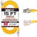 IRON FORGE CABLE 15 Foot Lighted Outdoor Extension Cord - 12/3 SJTW Heavy Duty Yellow Extension Cable with 3 Prong Grounded Plug for Safety, 15 AMP - Great for Garden and Major Appliances by IronForgeCable