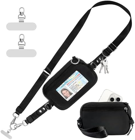 Tiostep Clip and Go Strap for Phone with Wallet Crossbody Phone Lanyard Adjustable and Detachable RFID Wristlet Wallet (Black, Large) by Tiostep