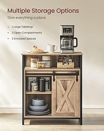 VASAGLE Buffet Cabinet, Coffee Bar with 1 Sliding Barn Door - Image 4