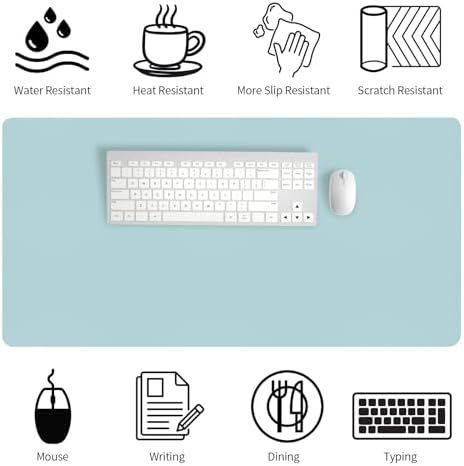 Bloss Light Blue Desk Mat, Large Mouse Pad, Leather Desk Blotter, Waterproof Desk Pad for Office Home Decor/31.5×15.7 Inch - Image 5