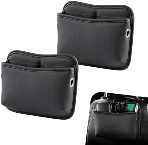 2 PCS Car Seat Side Storage Pocket, Leather Self-Adhesive Car Seat Storage Pouch, 5.94" x 7.44" Multifunctional Convenient Auto Organizer Bag for Phone Keys Sunglass & Wallet (Black) by Unknown