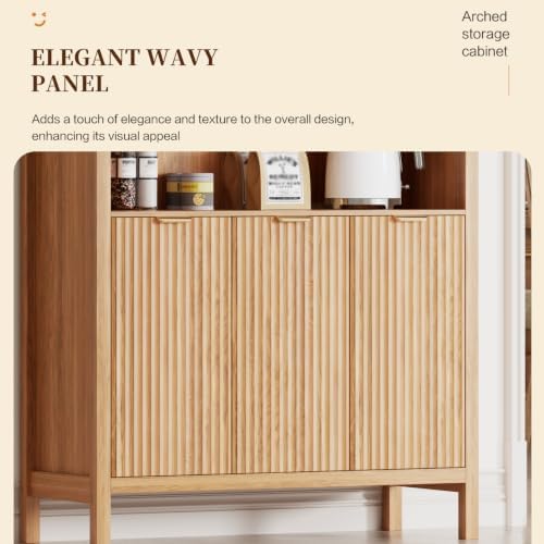 Ieejdn 71.34" Tall Arched Kitchen Pantry,Modern Fluted Wood Storage Cabinet with Doors,Adjustable Shelves,Organizer, Versatile Cupboard for Kitchen,Living Room,Dining Room,Bathroom,Natural - Image 6