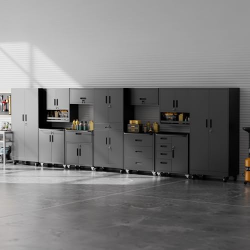 Black Garage Storage Cabinets System 12PCS Workshop Set with Drawers Locking Heavy Duty Rolling Cart with Adjustable Shelves Garage Tool Workbench Cabinets, 12pcs13 - Image 6