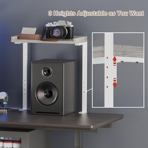 Clamp On Desk Shelf 2-Tier, Wood Shelving Unit for Office Desk/Gaming Accessories, Tabletop Book Storage Rack, Shelf for Top of Desk, Grey - Image 5