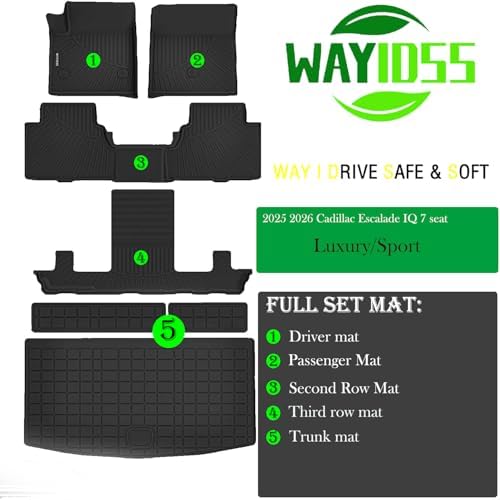 All Weather Floor Mats for Cadillac Escalade IQ 2026 2025 （Only 7 Seats/Luxury/Sport ） TPE Rubber Liners Escalade Odorless Anti-Slip Car Floor Liners - 1st & 2nd & 3rd Row & Cargo Mat Full Set - Image 2