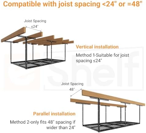 4x8ft Overhead Ceiling Garage Storage Rack, 750LBS Capacity, Black - Image 4