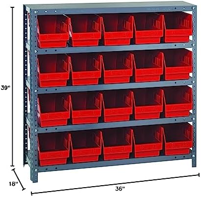 Quantum Storage Systems 1839-204RD Store More Steel Shelving Unit with 6" Shelf Bins, 18" D x 36" W x 39" H, Red - Image 2