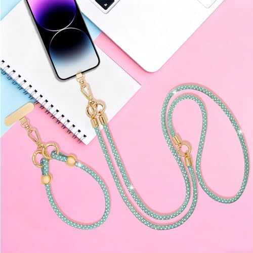 Crystal Phone Strap Crossbody and Wrist Lanyard, Anti Theft Layered & Wrist Strap Cell Phone Neck for Women - Image 7