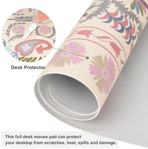 QIYI PU Leather Large Mouse Pad, Waterproof Desk Mat, 31.5" x 15.7", Suzani - Image 4