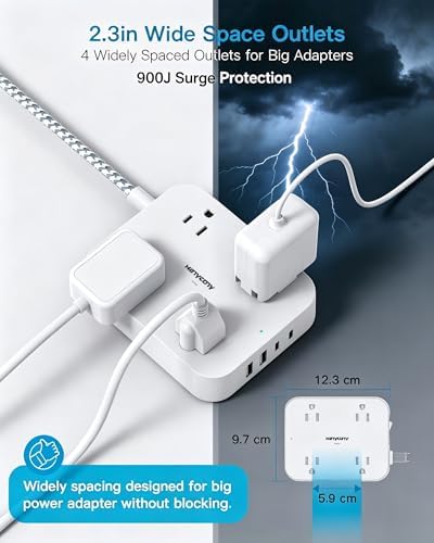 Surge Protector Power Strip, 10Ft Extension Cord with 4 USB Ports(2 USB C) - Image 3