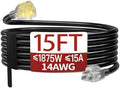 Skrizcable 14/3 15 FT Extension Cord Outdoor, Black Power Cord by Skrizcable