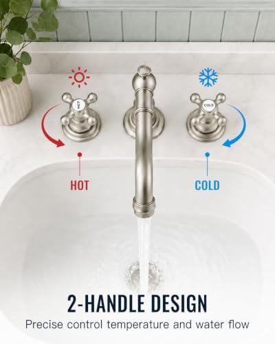 gotonovo Bathroom Faucet 3 Hole Vintage, Brushed Nickel, Hot Cold Label - Image 3