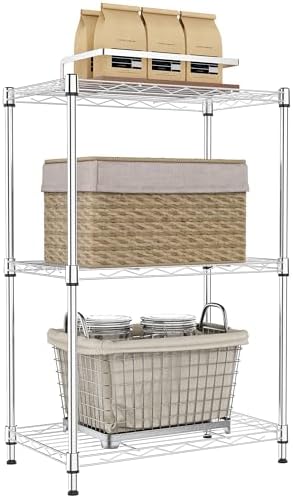 IZEUK 3 Tier Metal Wire Shelving Rack Storage Shelves for Kitchen, Bedroom, Living Room or Laundry Room, Chrome, 17.7" W x 11.8" D x 28.8" H by IZEUK