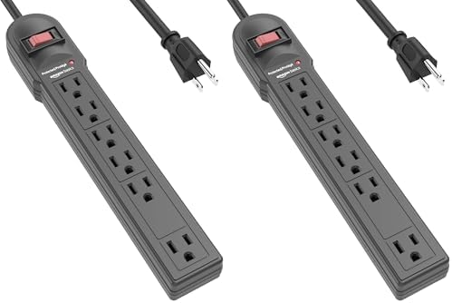 Amazon Basics Surge Protector Power Strip, 6-Outlet, 790 Joules, Circuit Breaker, LED Indicator Light, 6ft Extension Cord, Black (Pack of 2) by AmazonBasics