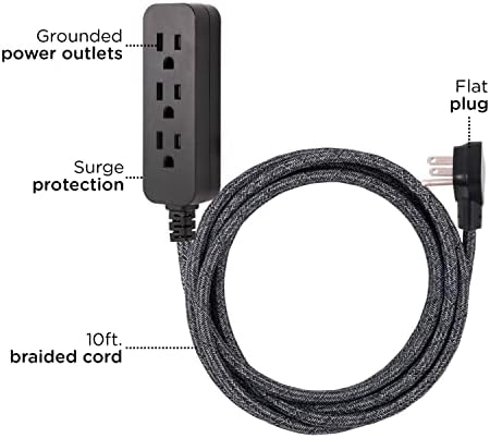 Cordinate 3 Outlet Power Strip 10 Ft Braided Extension Cord - Image 2