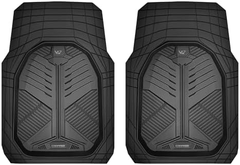 CAR PASS Heavy Duty Rubber Car Mats, Deep-Dish 2-Piece Car Floor Mats Front Only, All Weather Protection Universal Trim-to-Fit for SUVs Trucks Sedans, Waterproof Anti-Slip, Black by CARPASS