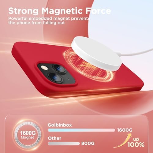 GolbinBox Magnetic for iPhone 13/14 Case, Silicone Cover, Red - Image 3