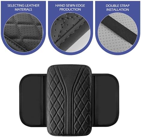 Car Center Console Cover, Breathable Fiber Leather Car Armrest Cover with 2 Storage Bags, Universal Vehicle Center Console Pad, Universal for SUV, Sedan, Truck (Black) - Image 6