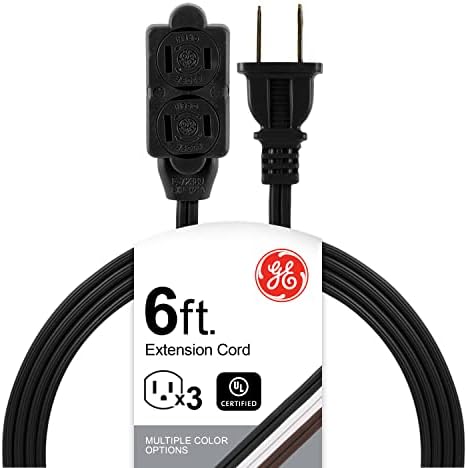 GE 6 Ft Extension Cord, 3 Outlet Power Strip, 2 Prong, 16 Gauge, Twist-to-Close Safety Outlet Covers, Indoor Rated, Perfect for Home, Office or Kitchen, UL Listed, Black, 45148 by Unknown