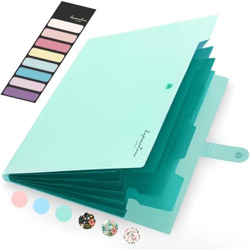 Sooez Green School Supplies File Folder, Letter Size Accordion File Organizer, Expanding File Folder for Document, Portable Paper Organizer for Office by Sooez