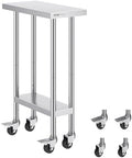 VEVOR Stainless Steel Work Table 24 x 12 x 38 Inch, 500 LBS Load Capacity with 4 Wheels, 3 Adjustable Height Levels, Heavy Duty Food Prep Worktable for Commercial Kitchen Restaurant, Silver by VEVOR