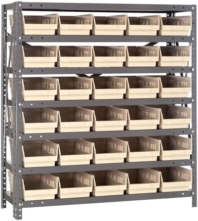 Quantum Storage Systems 1239-102IV Steel Shelving Unit with 4" Shelf Bins, 12" D x 36" W x 39" H, Ivory by QuantumStorageSystems