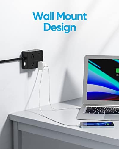 Olcorife Flat Plug Power Strip with 15 FT Extension Cord, 8 Outlets 4 USB Ports(1 USB C), 3 Sided Outlet Extender for Home Office Travel Dorm Room Essentials, Black - Image 4