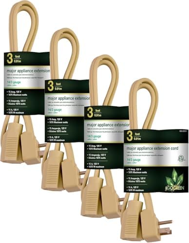 GoGreen Power Inc. (G-25603-4) 14/3 3' Appliance Extension Cord, Beige, 3ft, 4 Pack by PowerByGoGreen