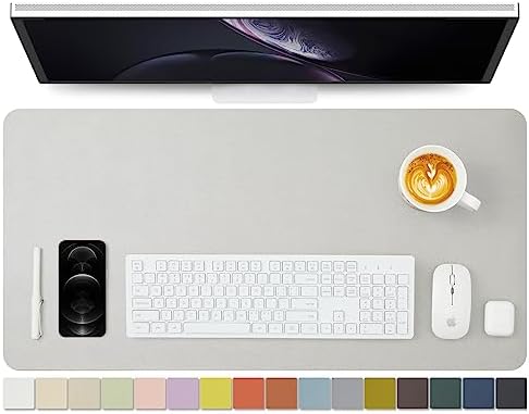 HOMIEAZICOZI Leather Desk Mat - Non-Slip PU Pad for Office and Home Organization Accessories Ideal Large Mouse Mats on Top of Desks (Silver,31.5''x 15.7'') (DPD-Sil-M) by HOMIEAZICOZI